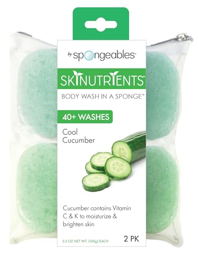 Spongeables Body Wash - Hydrating Cool Cucumber, Dual-Textured, 20+ Washes, 2 Pack