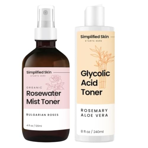 Simplified Skin Rose Water & Glycolic Acid Toner - Hydrating, Anti-Aging, USDA Organic - 12 Oz