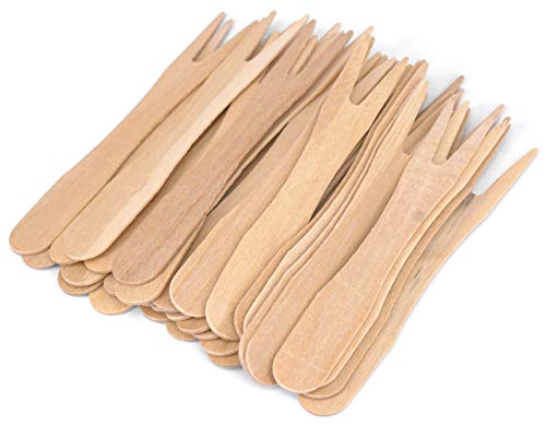 Gmark Mini Wooden Forks - Biodegradable Birchwood, Perfect for Snacks & Appetizers - 200ct