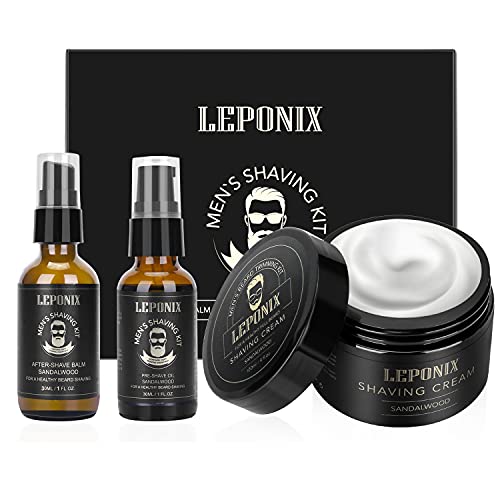 Men's Shaving Kit - Natural Ingredients, Prevents Razor Burn, Sandalwood Scent - Gift Set