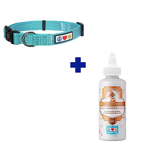 Pawtitas Pet Care Bundle - Reflective Dog Collar & 100% Natural Ear Cleaner for Small Dogs