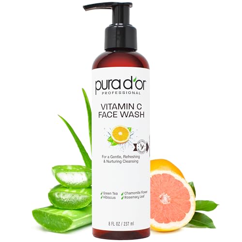 PURA D'OR Vitamin C Face Wash - Antioxidant Boost, Deep Cleansing, Hydrating - 8oz