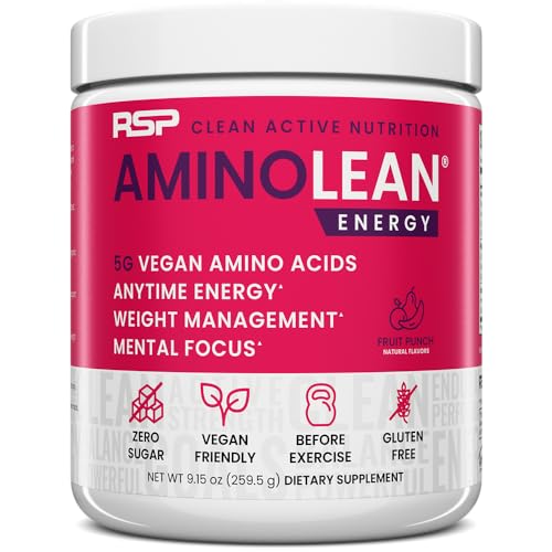 RSP NUTRITION AminoLean Pre-Workout Powder - Natural Energy, Vegan BCAAs, Zero Sugar - 30 Serv