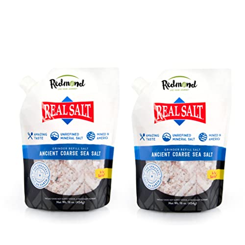 Redmond Real Sea Salt - Naturally Sweet Unrefined, Gluten Free, Trace Minerals - 16oz Pouch (2 Pack)