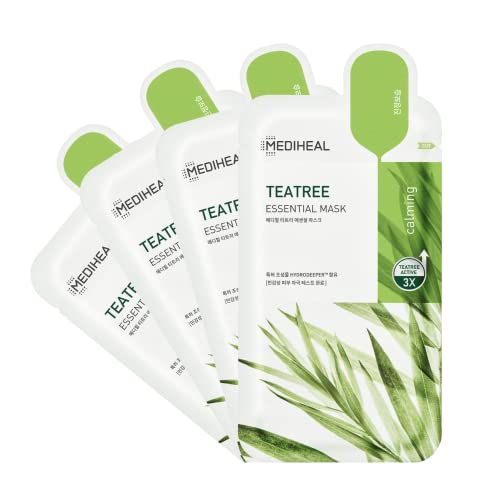 Mediheal Tea Tree Sheet Mask - Blemish Control, Hydrating & Soothing - 4 Biodegradable Sheets