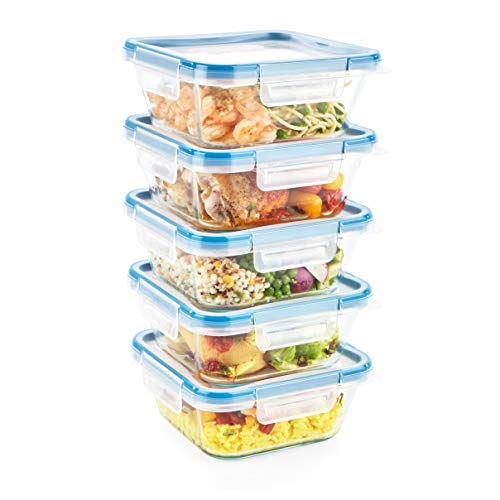 Snapware Glass Food Storage Containers Set - 10PC, Non-Toxic Lids, Airtight & Leak-Proof