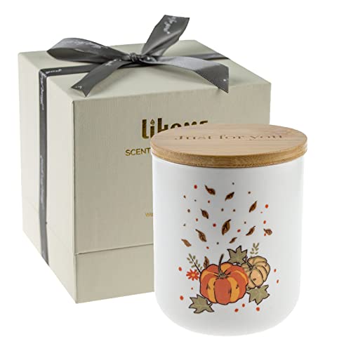 Lihome Fall Candle - Handmade Natural Soy Wax, Spicy Pumpkin Scent, 60+ Hour Burn - 11.5oz