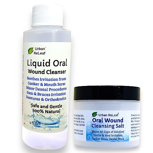 Urban ReLeaf Oral Care Set - Fast Relief for Mouth Sores, 100% Natural - 4oz Liquid & Salt Refills