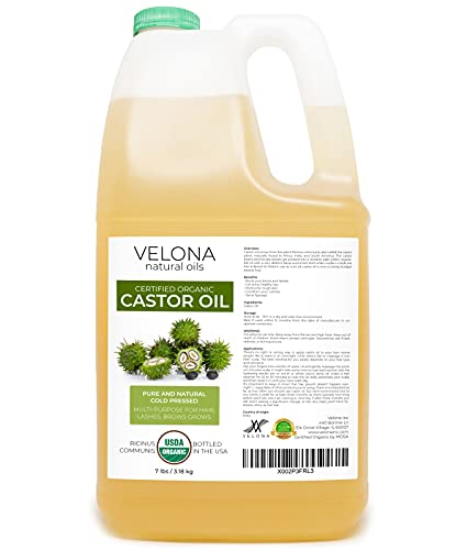 Velona USDA Organic Castor Oil - Boosts Hair, Eyelashes & Eyebrows, Cold Pressed - 1 Gallon