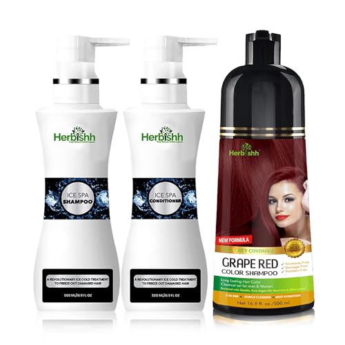 Herbishh Hair Care Set - Nourishes & Covers Gray, Natural Ingredients - 500 ML Grape Red