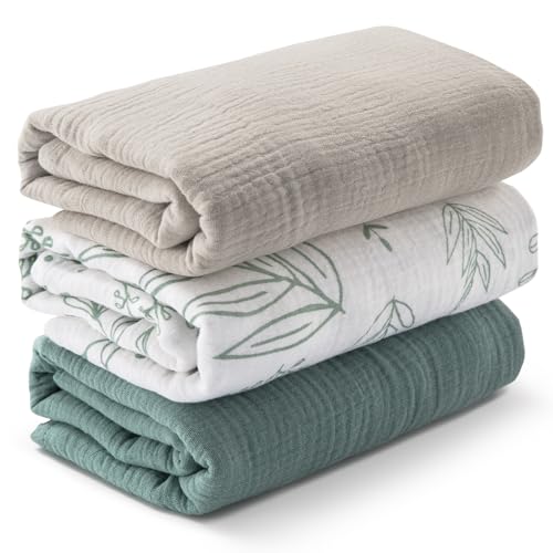 Pure Muslin Baby Swaddle Blankets - Soft, Breathable, Versatile Use, 3 Pack 38x40 inches