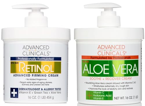 Advanced Clinicals Aloe Vera Body Lotion & Retinol Cream Set - Hydrates & Firms Skin - 2 Pack