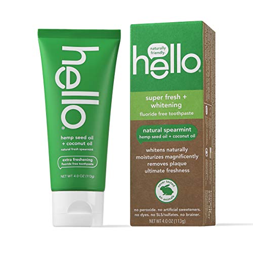 Hello Vegan Toothpaste - Naturally Whitening with Hemp & Coconut Oil, 4oz Tube, Spearmint Flavor