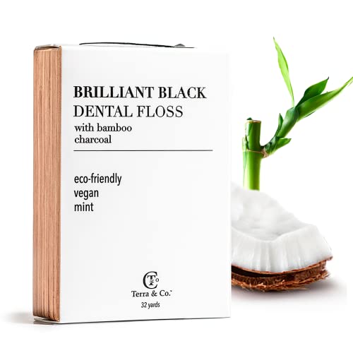 Terra & Co. Brilliant Black Dental Floss - Whitens Teeth, Vegan & Natural Ingredients - 32 Yards