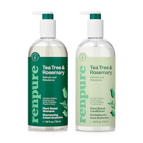 Renpure Tea Tree & Rosemary Shampoo & Conditioner Set - Hydrates & Purifies Scalp - 24 Fl Oz, 2 Pack