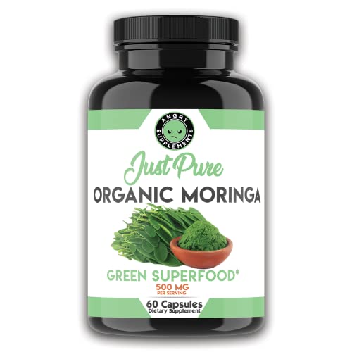 Angry Supplements Organic Moringa Superfood - Nutrient-Rich Antioxidant, Body Detox Aid - 1 Bottle