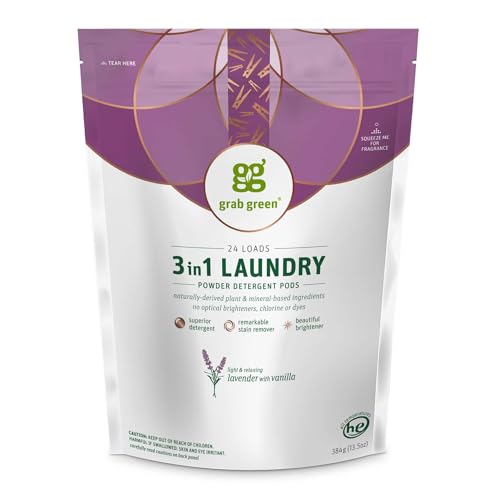 Grab Green Laundry Detergent Pods - Superior Stain Removal, Plant-Based, Lavender Vanilla - 24 Count