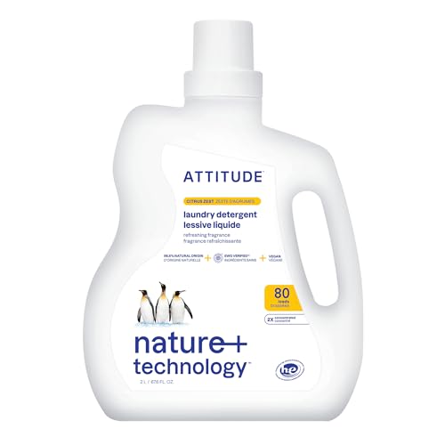 ATTITUDE Liquid Laundry Detergent - EWG Verified, Plant-Based, Citrus Zest - 80 Loads, 67.6 Fl Oz