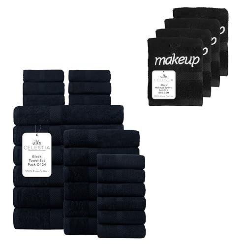 Pure Cotton Towel Set - Ultra Absorbent, Quick Dry, Safe for Skin - 28 Towels, Black