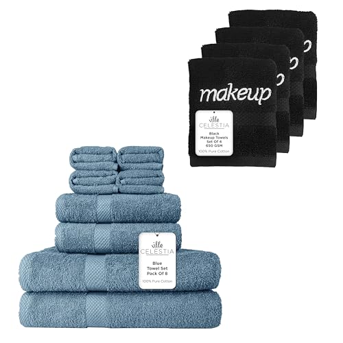 100% Pure Cotton Towel Set - Ultra Absorbent, Soft, Quick Dry, Chemical-Free - Pack of 12