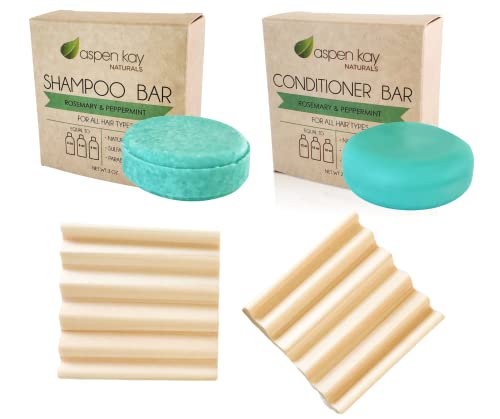 Rosemary & Peppermint Shampoo & Conditioner Bar - Organic Ingredients, Vegan, 3oz with Dish