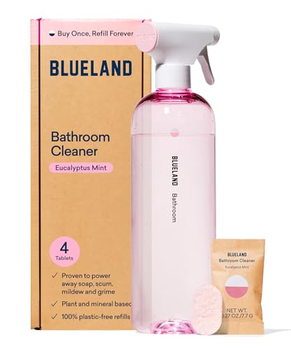 BLUELAND Bathroom Cleaner - Powerful Plant-Based Formula, Refillable, Safe for Kids & Pets - 4x 24oz