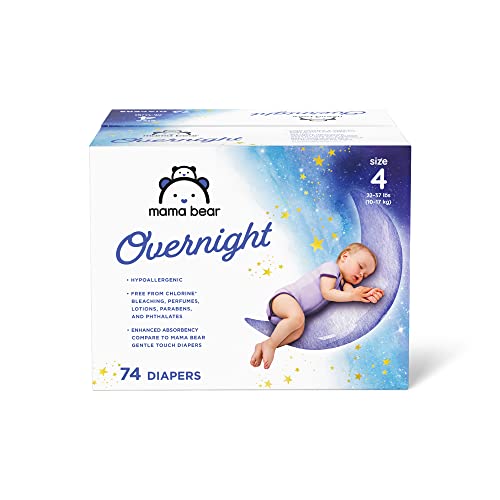 Mama Bear Disposable Overnight Baby Diapers - Hypoallergenic, Nighttime Leak Protection - 74 Count