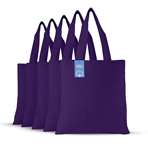 Simply Green Solutions Reusable Tote Bag - Versatile Cotton Carryall, Pack of 5, 15x16, Purple