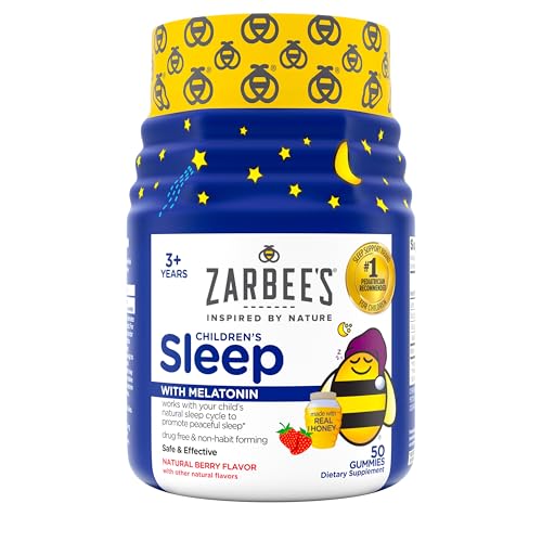 Zarbee's Kids Sleep Supplement - 1mg Melatonin, Drug-Free, Natural Berry Flavor - 50 Gummies