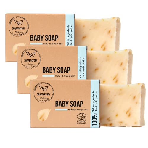 SoapFactory Organic Baby Soap Bar - Nourishes Sensitive Skin, Vegan & Handmade - 3.88oz (Pack of 3)