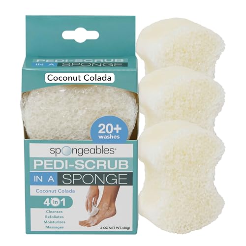 Spongables Pedi Scrub Foot Exfoliating Sponge - Hydrating Coconut Colada, 3 Count