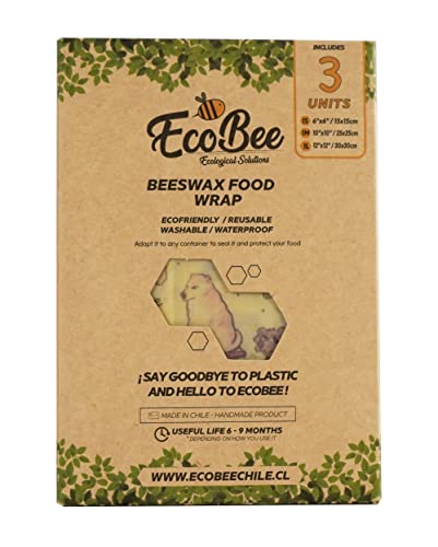 EcoBee Solutions Beeswax Food Wrap Set - Reusable, Compostable, 6 Sizes for Airtight Food Storage