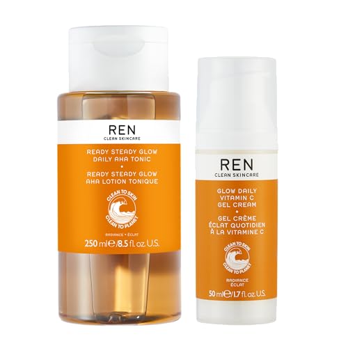 REN Face Toner & Vitamin C Gel Cream - Brightens, Exfoliates, Hydrates - 200ml