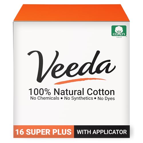 Veeda 100% Natural Cotton Tampons - Super Plus Absorbency, Leak-Proof, BPA-Free - 16 Count