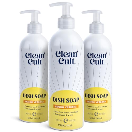 Cleancult Dish Soap - Cuts Grease & Grime, Phthalate-Free Formula - 16oz Refillable 3 Pack