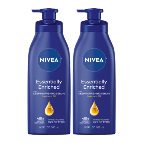 NIVEA Body Lotion - 48-Hour Deep Moisture, Reduces Roughness - Pack of 2, 16.9 Fl Oz Bottles