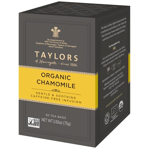 Taylors of Harrogate Organic Chamomile Tea - Caffeine-Free, Carbon Neutral, 50 Teabags