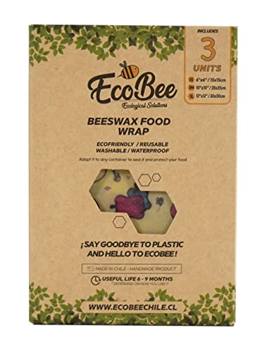 EcoBee Solutions Beeswax Food Wrap - Reusable, Compostable, Durable - 3 Sizes, 100% Cotton