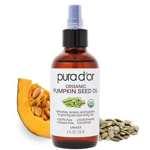 PURA D'OR Organic Pumpkin Seed Body Oil - Deeply Moisturizing, Hair Growth Support - 4 Oz