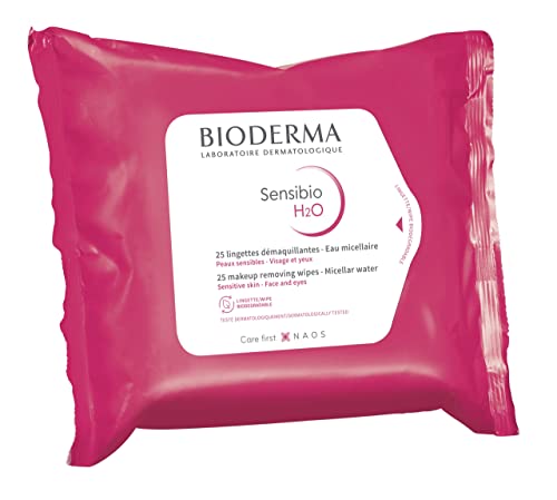 Bioderma Sensibio H2O Wipes - Gentle Makeup Remover, Soothing for Sensitive Skin - 25 Count