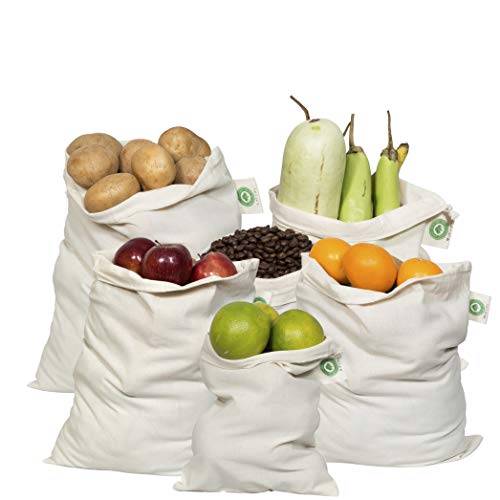 Organic Cotton Produce Bag Set - Washable, Breathable, Versatile Storage - 6 Bags (2L, 2M, 2S)