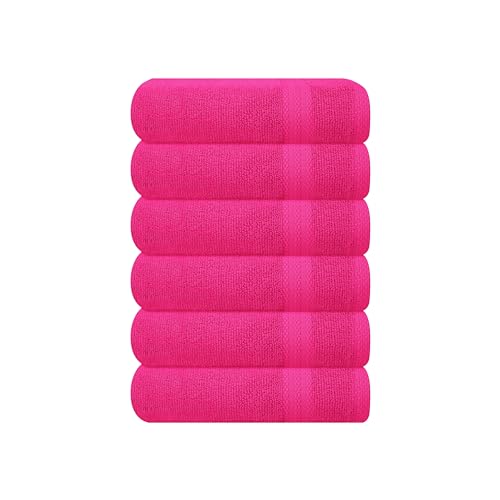 GLAMBURG Hand Towel Set - Soft, Durable, Highly Absorbent Cotton, Machine Washable - Hot Pink, 6pcs