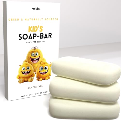 KELEBS Hypoallergenic Baby Soap - Organic Coconut Oil, Gentle Cleanse, Fun Bath Time - 3-Pack