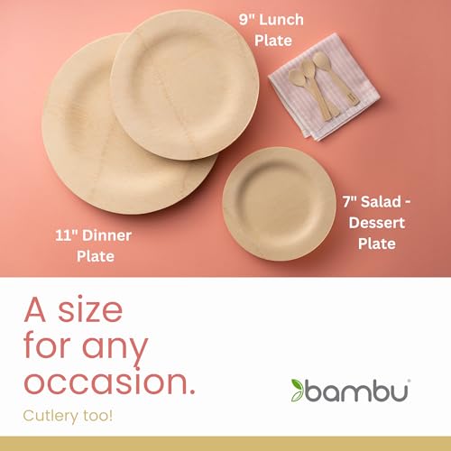 Bambu Disposable Bamboo Plates - 100% Biodegradable, Elegant Design, Pack of 25 - 11"