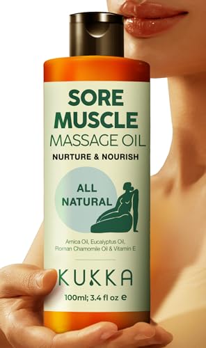 Kukka Sore Muscle Massage Oil - 100% Natural Pain Relief, Eucalyptus & Chamomile - 3.38oz