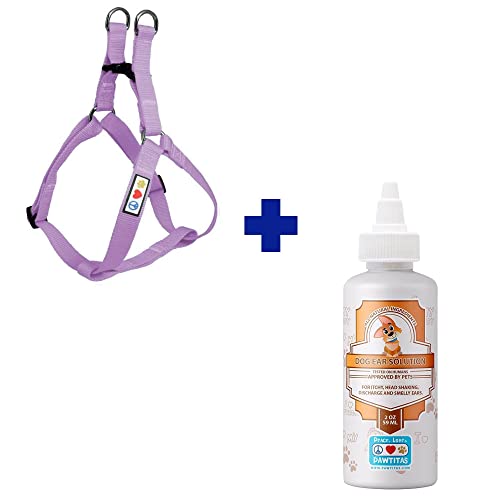 Pawtitas Pet Care Bundle - Comfortable Medium Dog Harness & 100% Natural Ear Cleaner - 20-28in