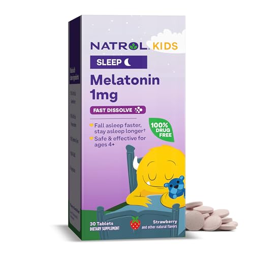 Natrol Kids Sleep Supplement - Fast Dissolve Melatonin 1mg, Strawberry Flavor - 30 Tablets