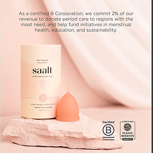 Saalt Soft Menstrual Cup - Comfort for Sensitive Users, Medical-Grade Silicone - Small, Desert Blush