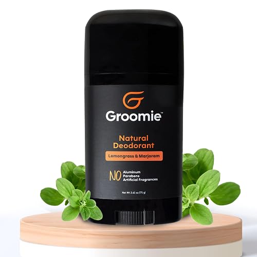 Groomie Natural Deodorant - Odor Protection, Herbal Lemongrass Scent, Aluminum-Free - 2.65oz