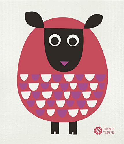 Bespoke RED + Purple Sheep Swedish Dish Cloth - Reusable, Compostable, Super Absorbent - 6.75x8"